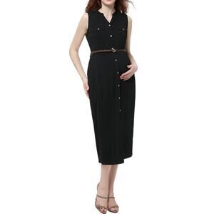 Kimi and Kai Maternity Alice Button Down Midi Dress Black Large Maternity